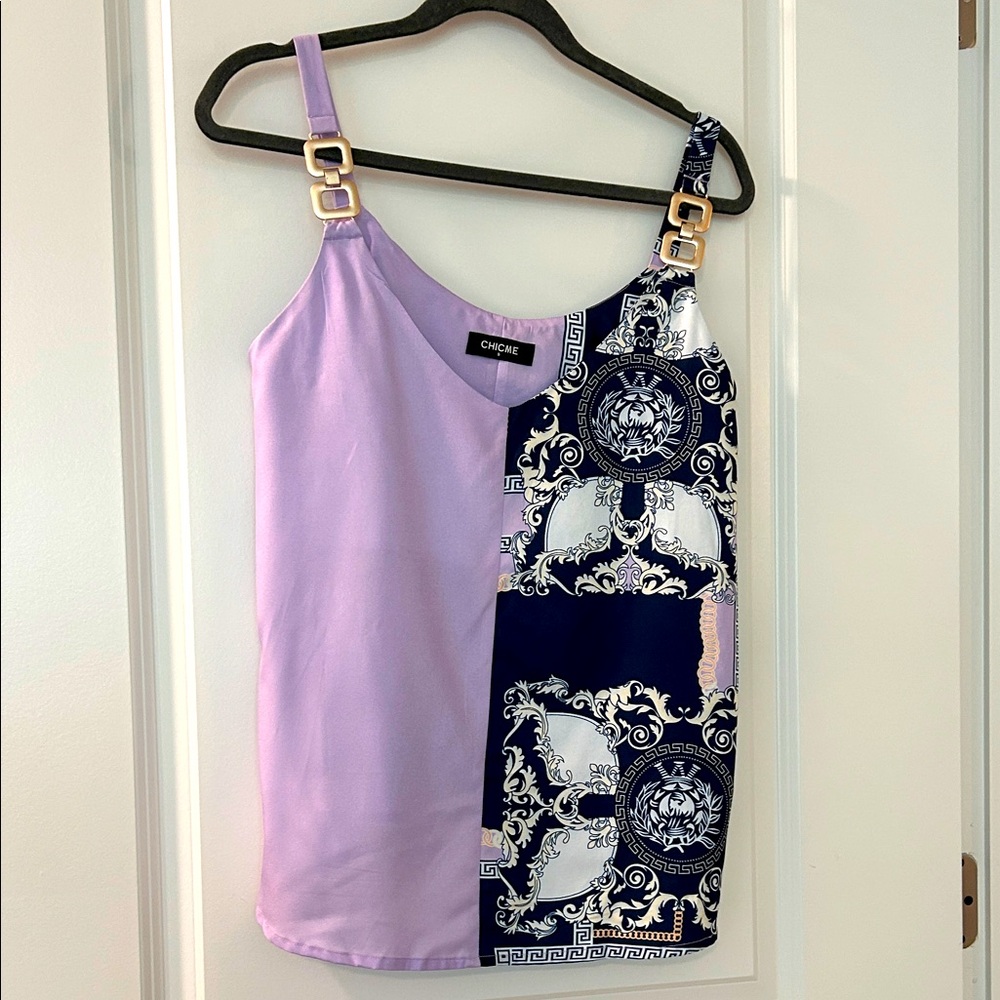 CHICME Purple and Navy Patterned Top